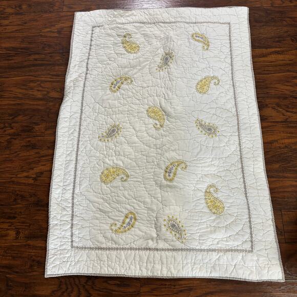 Pottery Barn Kids Quilt Crib Blanket Yellow Gray Paisley Infant Toddler Nursery - Picture 1 of 11